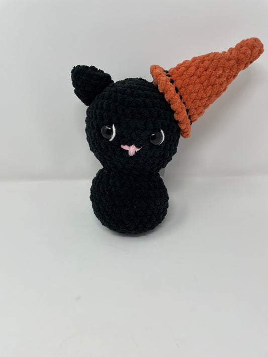 Black Cat with Orange Hat